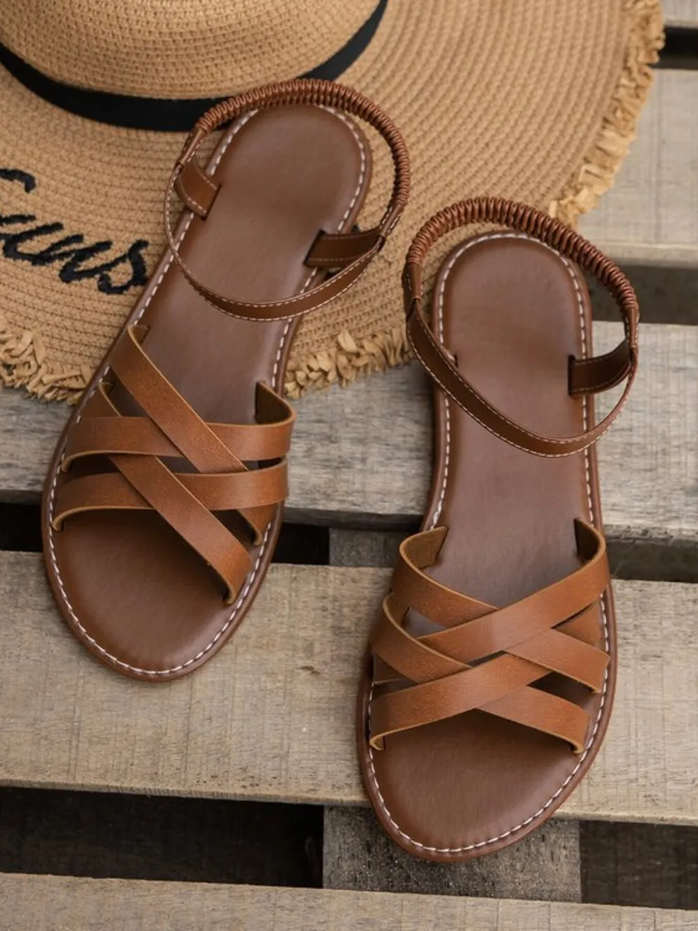 Vintage Leather Strappy Flat Sandals, image 8