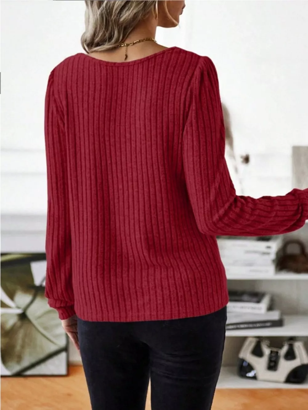 Ribbed Knit Long Sleeve T-Shirt, image 8