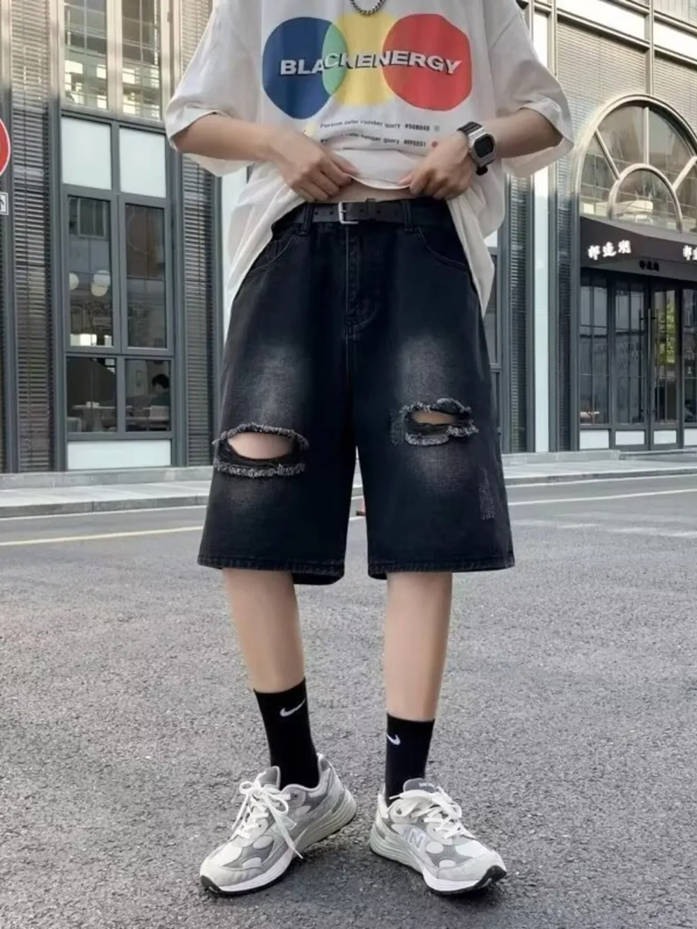 Men's Full Size Distressed Loose Fit Denim Shorts Plus Size