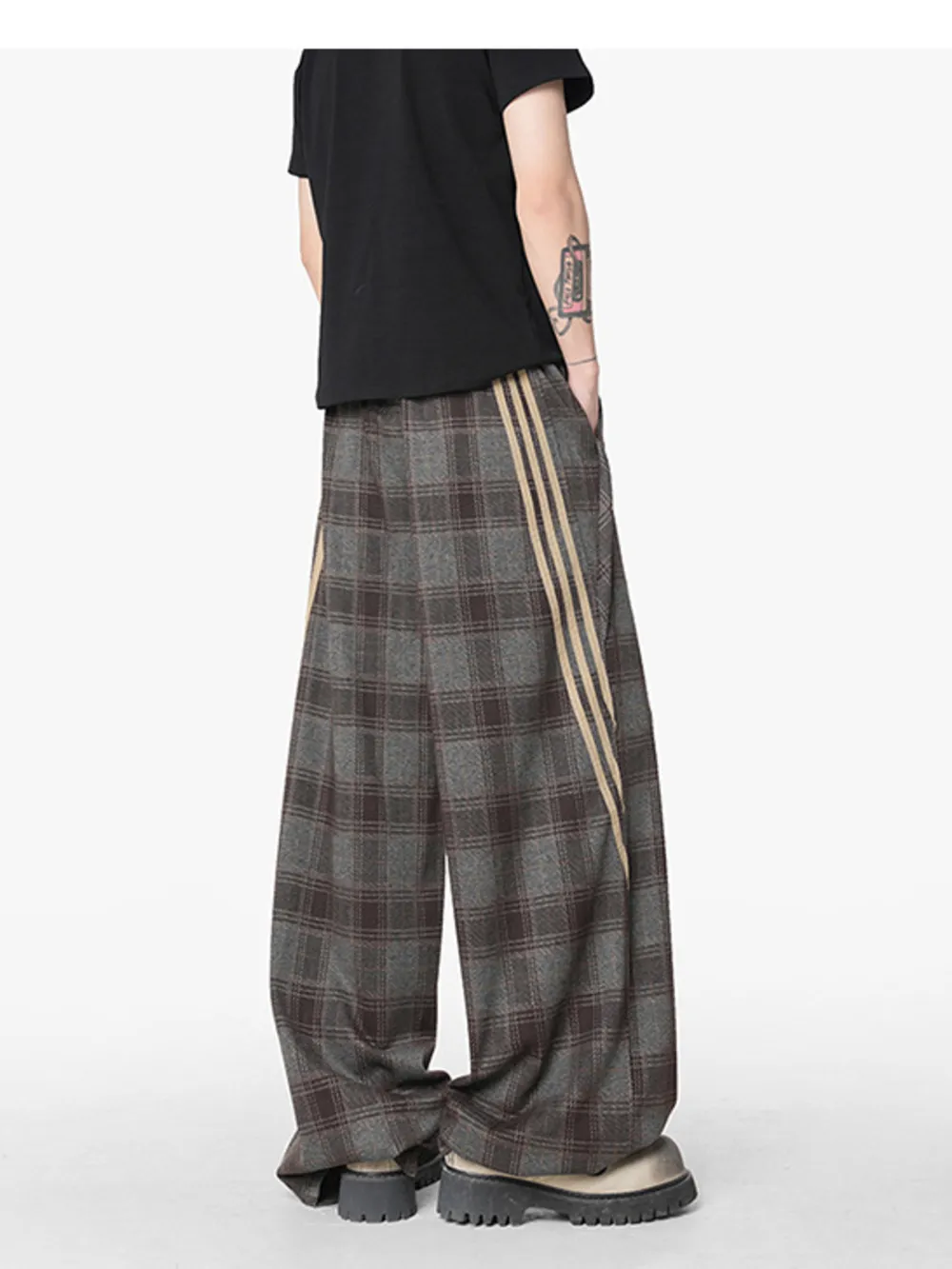 Men's Plaid Wide Leg Casual Pants, image 5