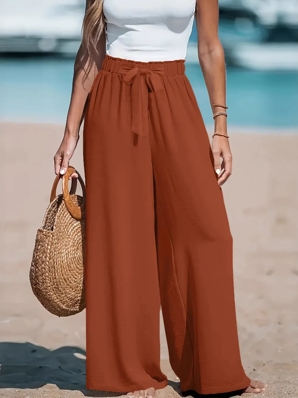 Full Size Drawstring Waist Wide Leg Pants Plus Size, image 17