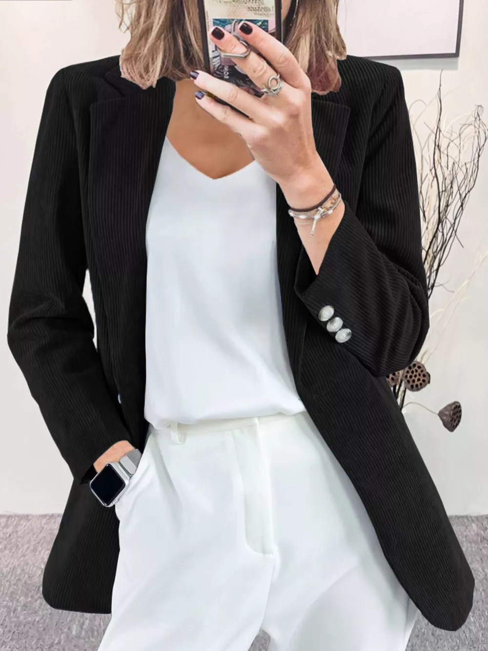 Corduroy Lapel Collar Casual Blazer