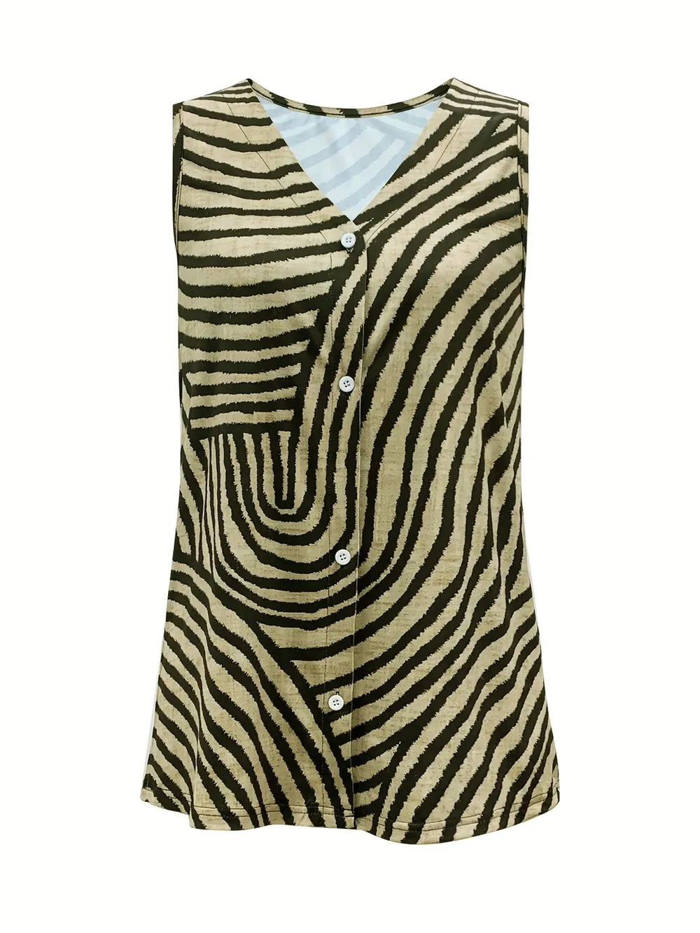 Sleeveless Zebra Print Button-Up Tank Top, image 12