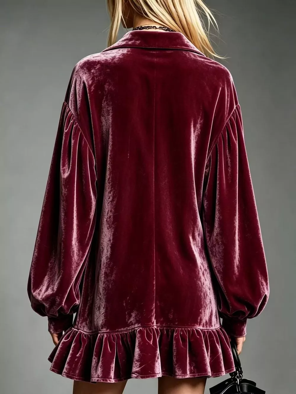 Full Size Velvet Long-Sleeve Ruffle Hem Mini Dress Plus Size, image 4