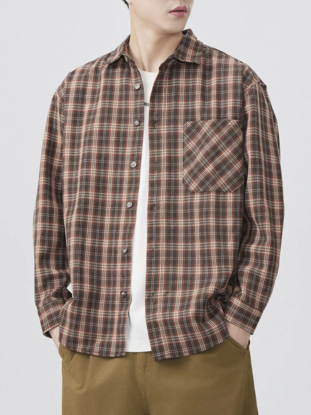Men's Plus Size Casual Plaid Long Sleeve Shirt, image 2