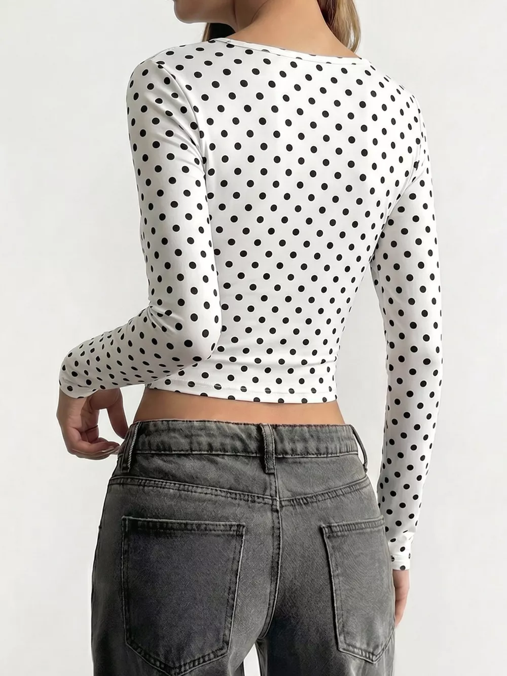 Polka Dot Long Sleeve Cropped T-Shirt, image 4