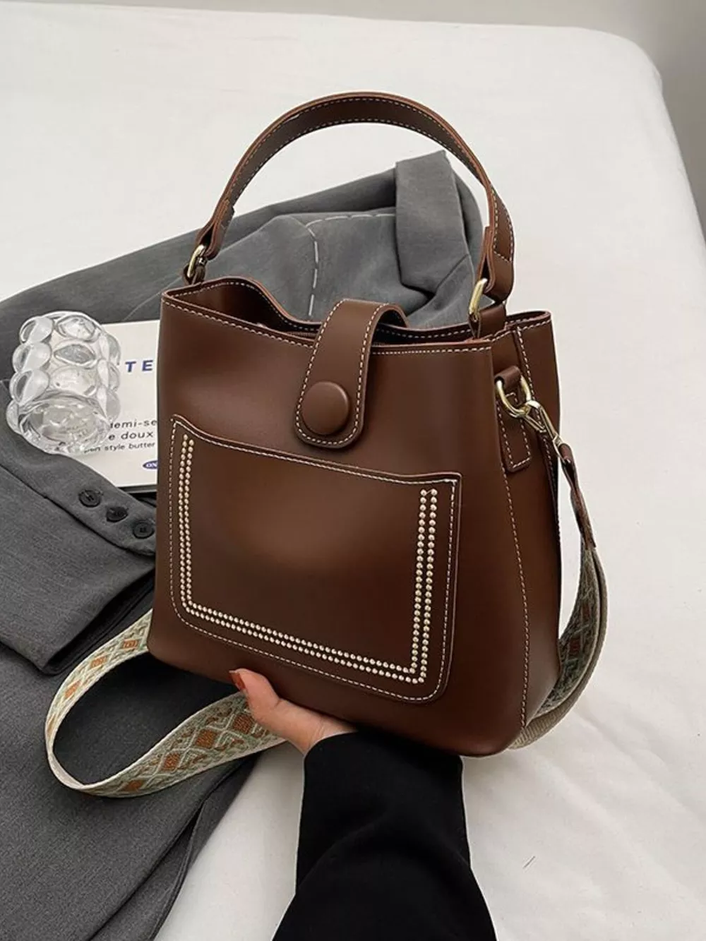 Bucket Crossbody Bag with Wide Strap, image 4