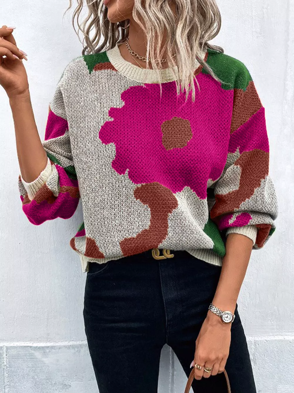 Floral Pattern Round Neck Sweater, image 19