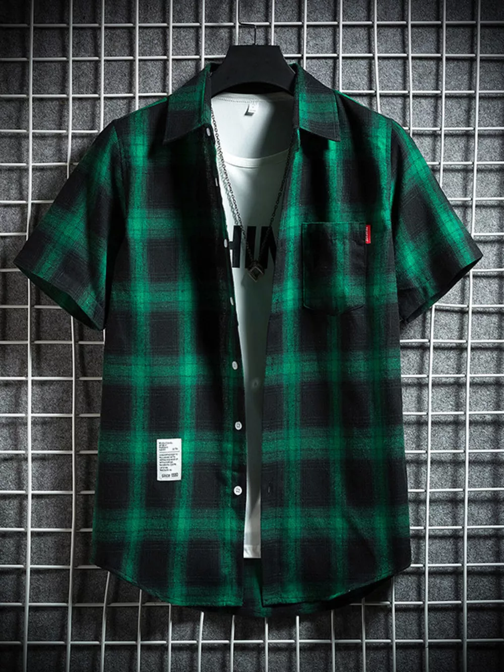 Men's Plus Size Plaid Button Up Short-Sleeve Shirt, image 5