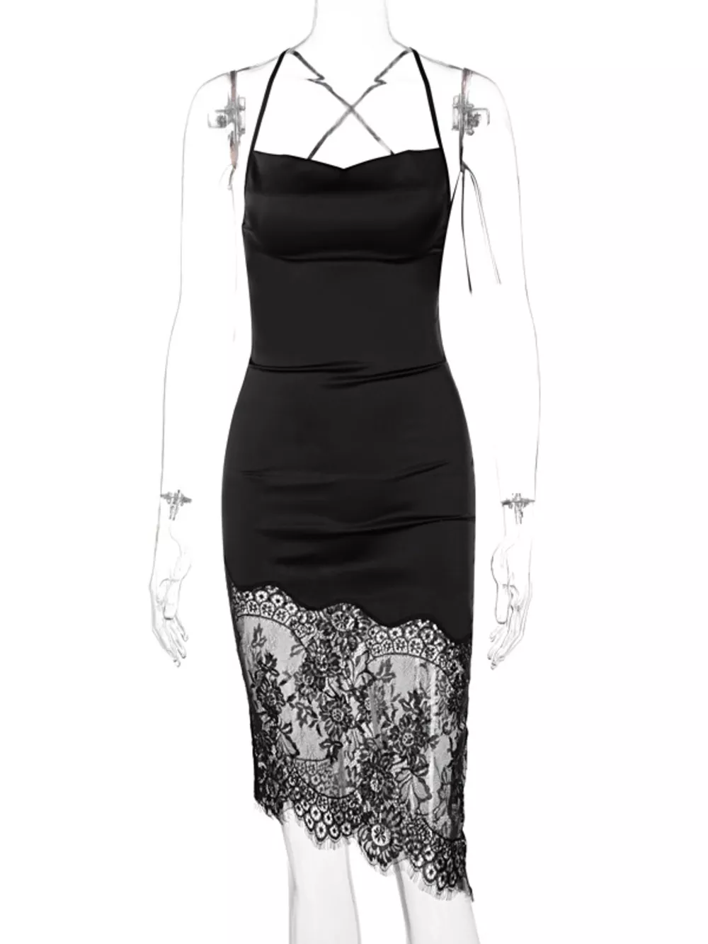 Satin Lace Trim Sleeveless Dress, image 11