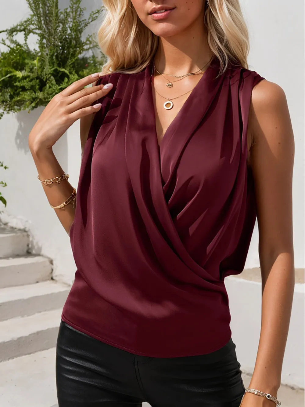 Ruched Surplice Sleeveless Top, image 16