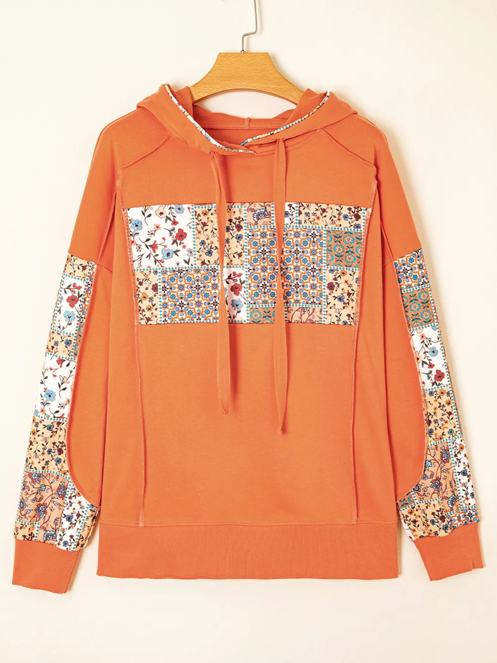Floral Patchwork Hoodie with Drawstring, image 5