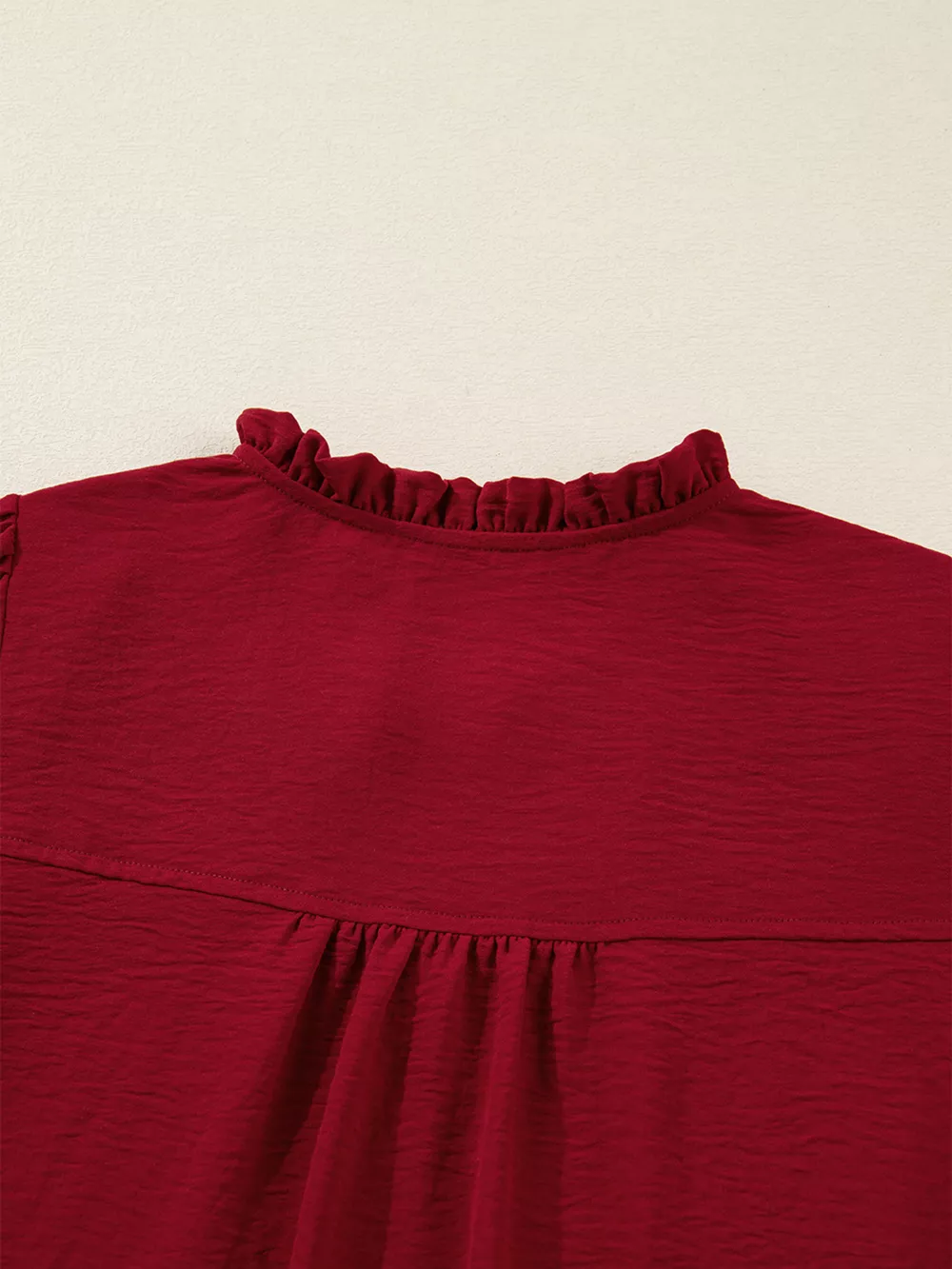 Notched Neck Shirred Cuff Long Sleeve Blouse, image 11