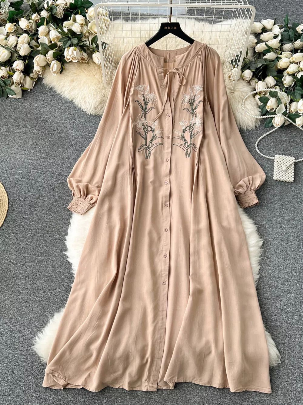 Floral Button Front Long Sleeve Dress, image 14
