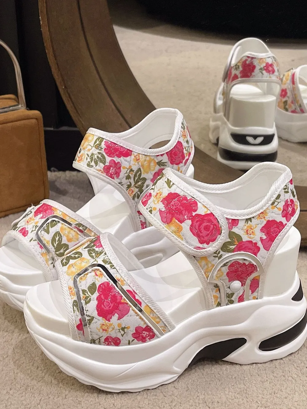 Floral Platform Wedge Sandals with Velcro, image 6