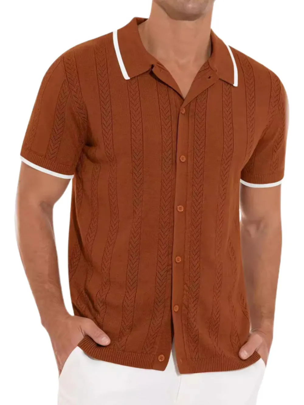 Men's Full Size Button Down Contrast Trim Shirt Plus Size, image 6