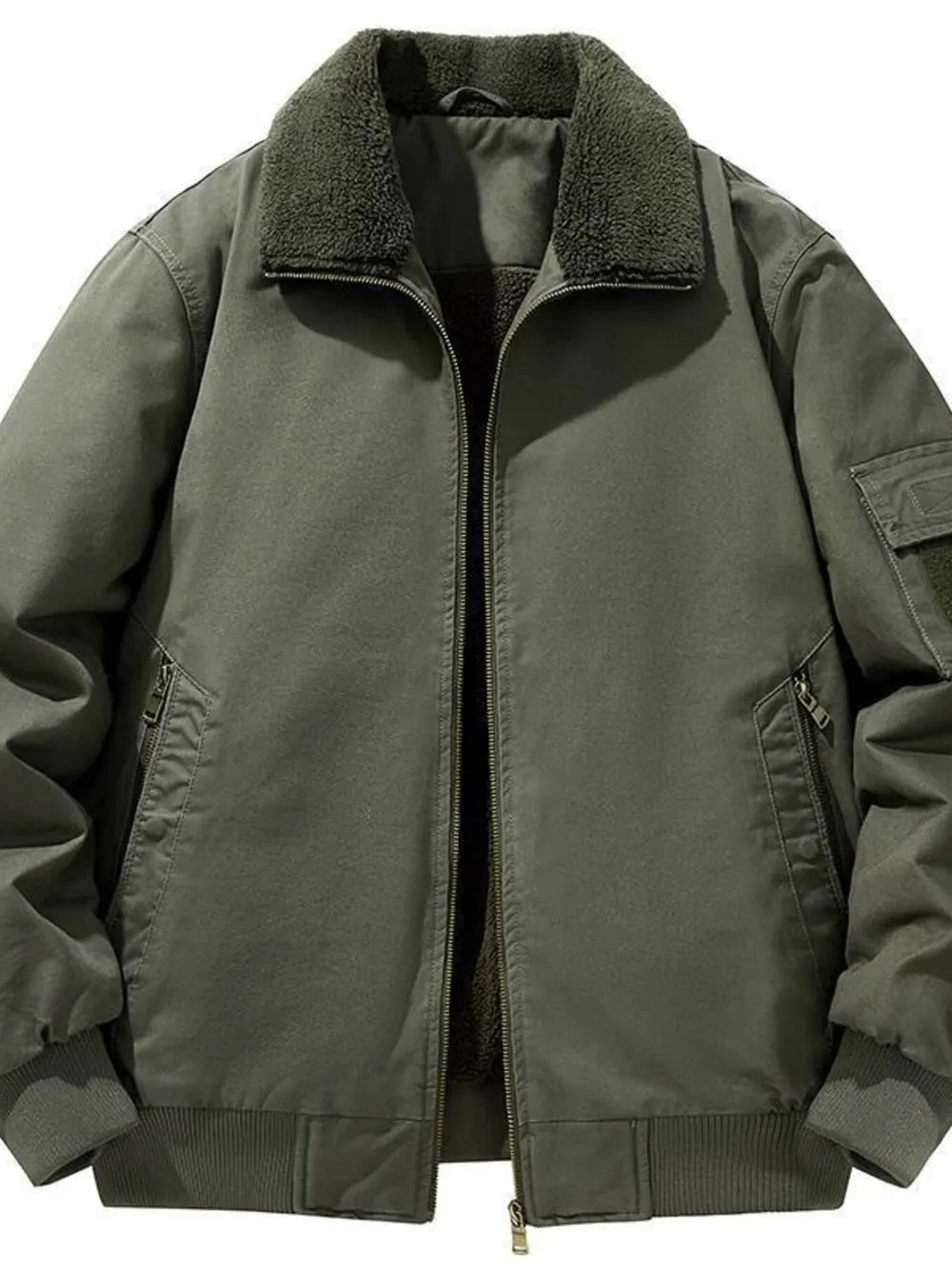 Men's Plus Size Zip Up Long Sleeve Sherpa Jacket