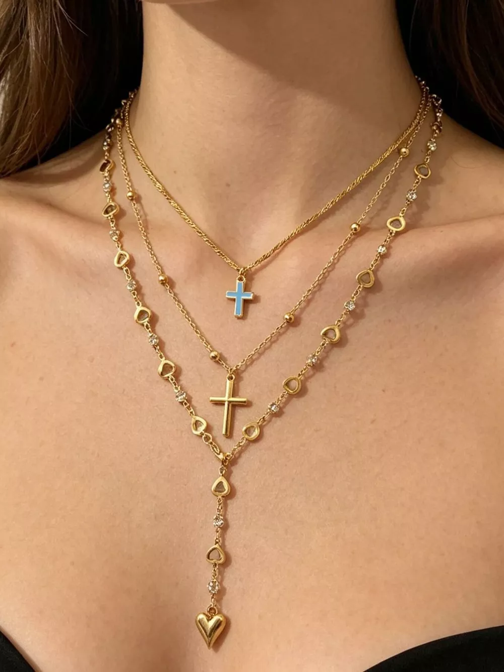 Layered Cross and Heart Necklace, image 2