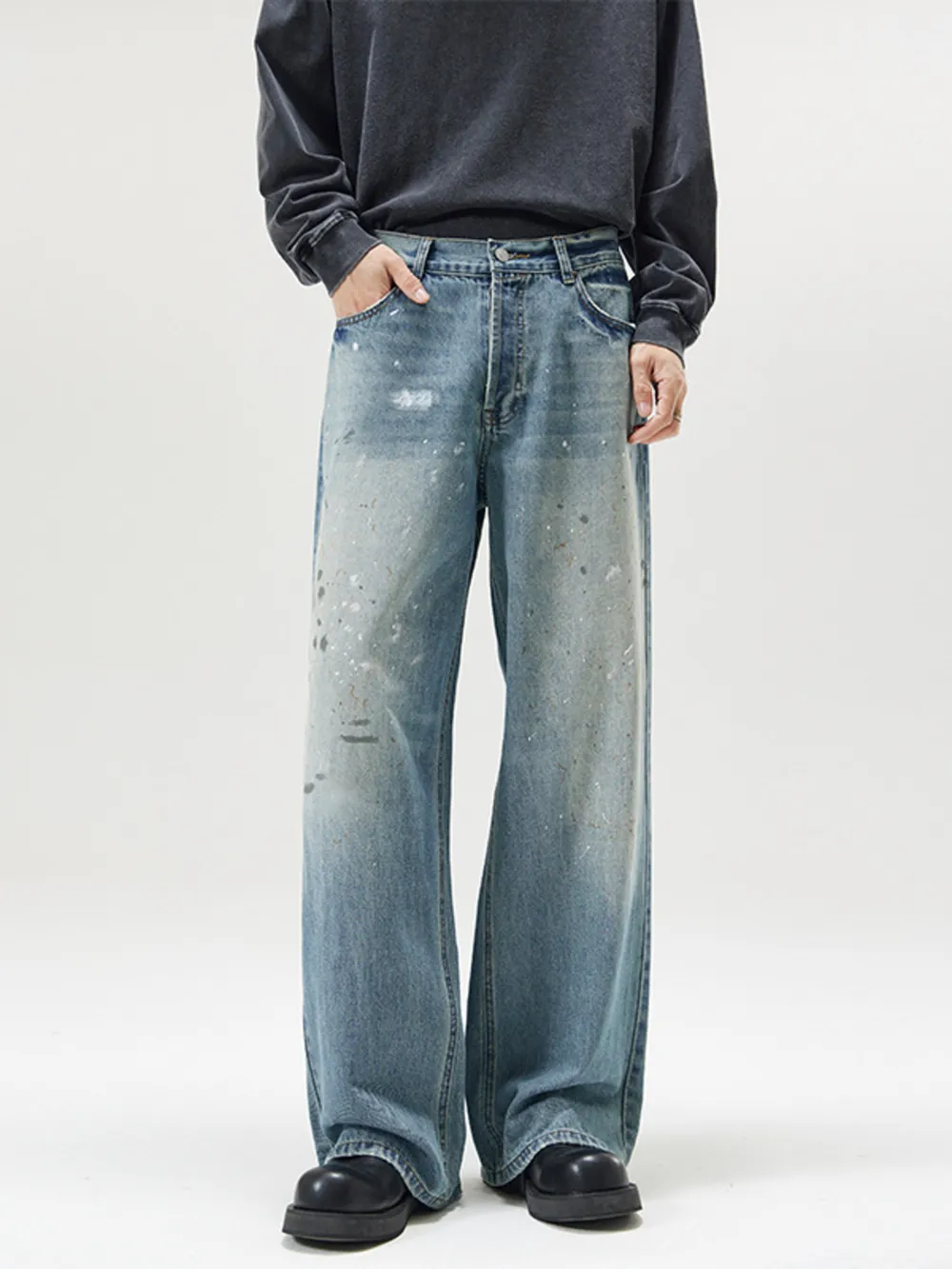 Men's Vintage Washed Wide Leg Jeans