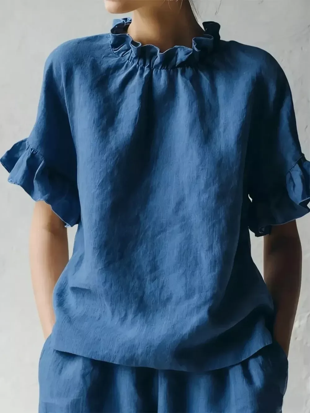 Full Size Ruffled Neck Half Sleeve Blouse Plus Size, image 6