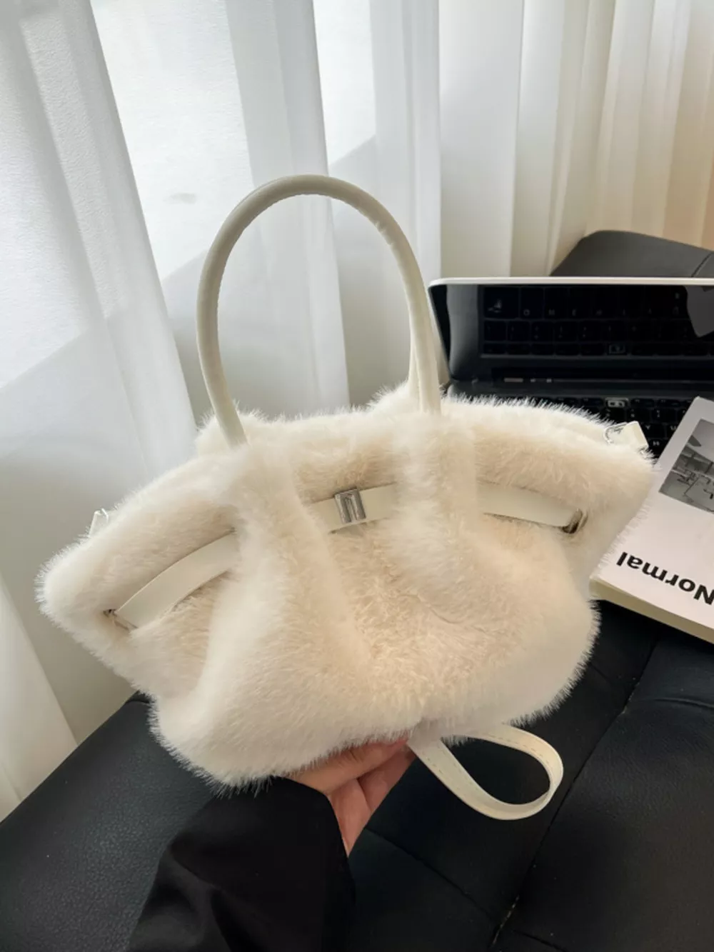 Fluffy Crossbody Bag with Buckle Detail, image 13