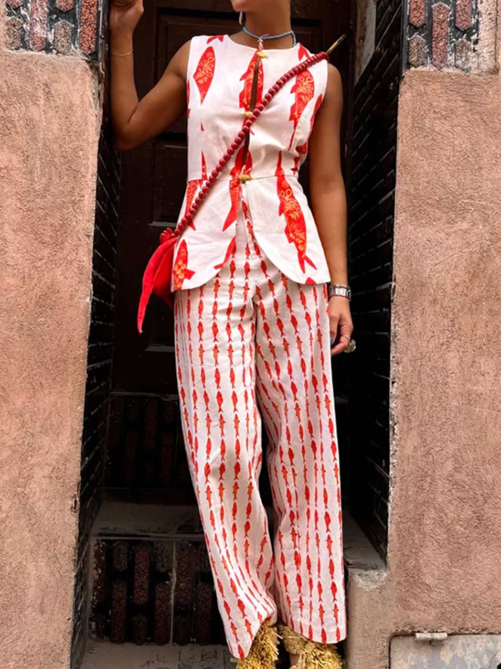 Fish Print Sleeveless Top and Pants Set, image 10