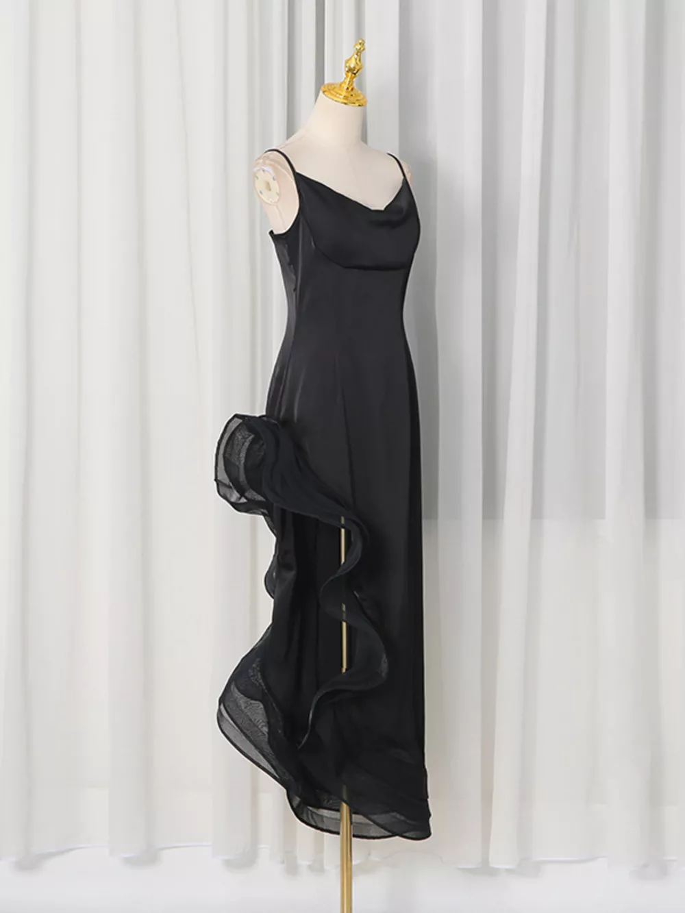Spaghetti Strap Ruffle Slit Maxi Dress, image 5