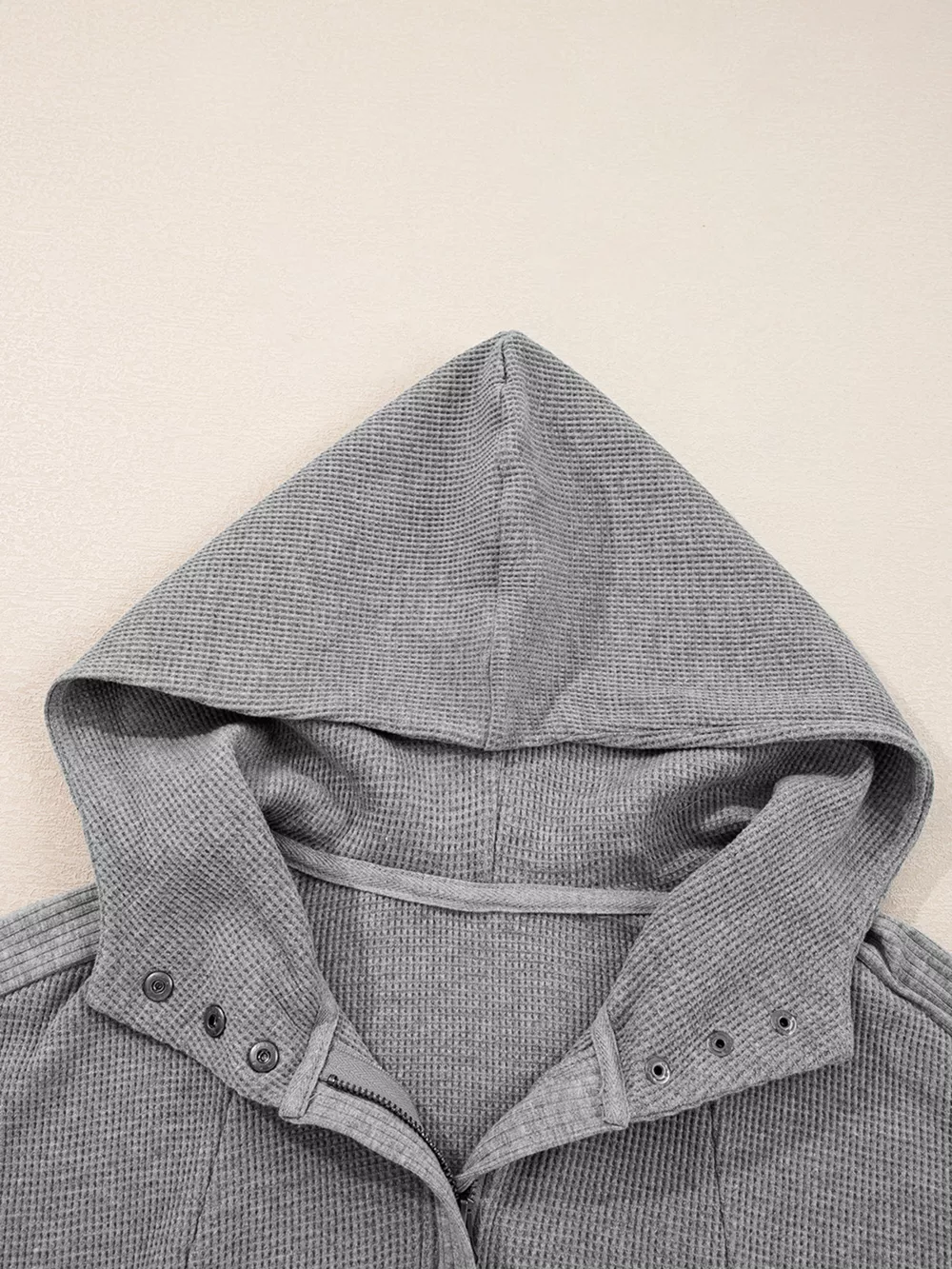 Waffle Splicing Zip Up Front Button Hooded Jacket, image 11