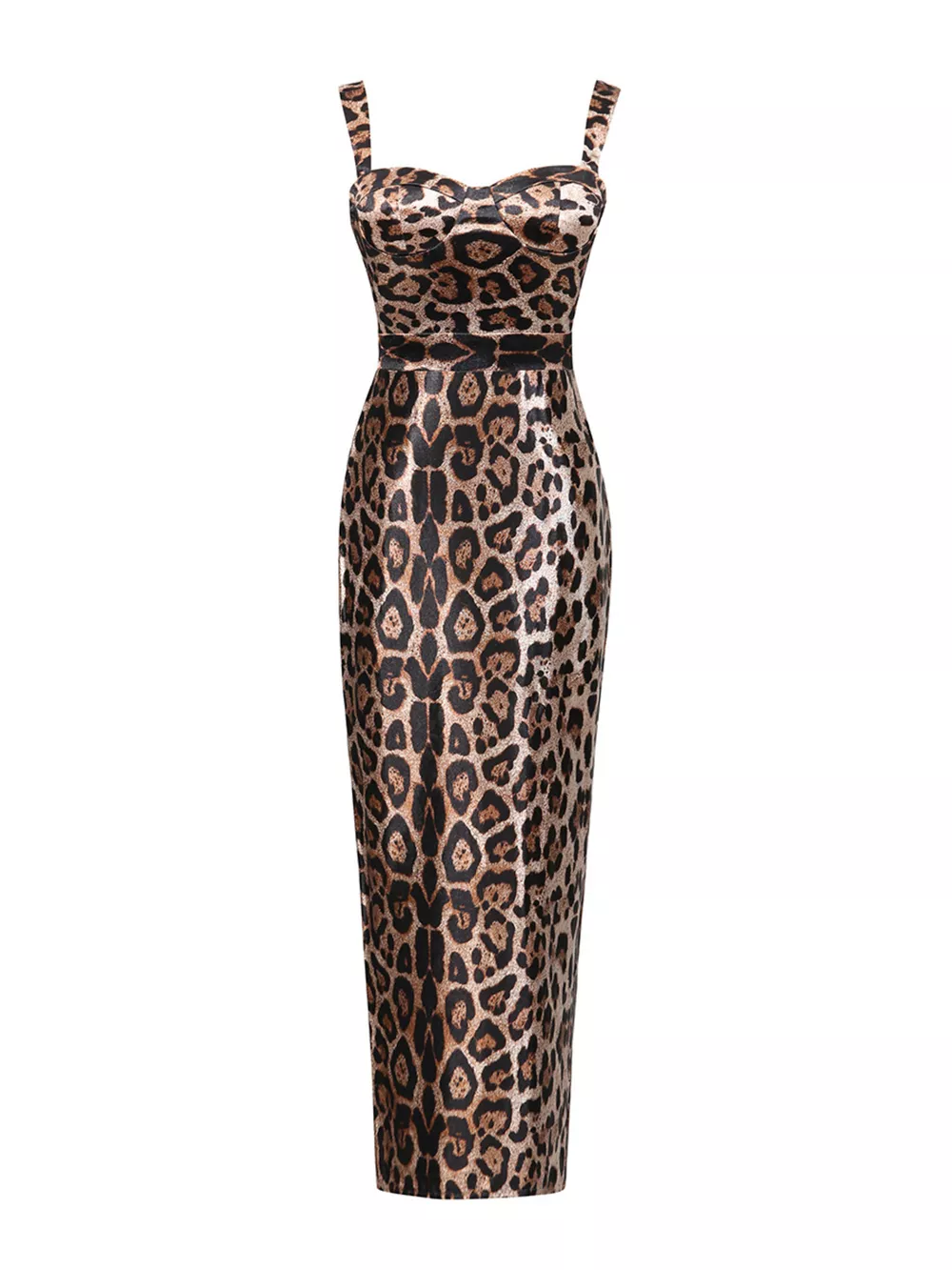 Leopard Print Bodycon Back Slit Midi Dress, image 5