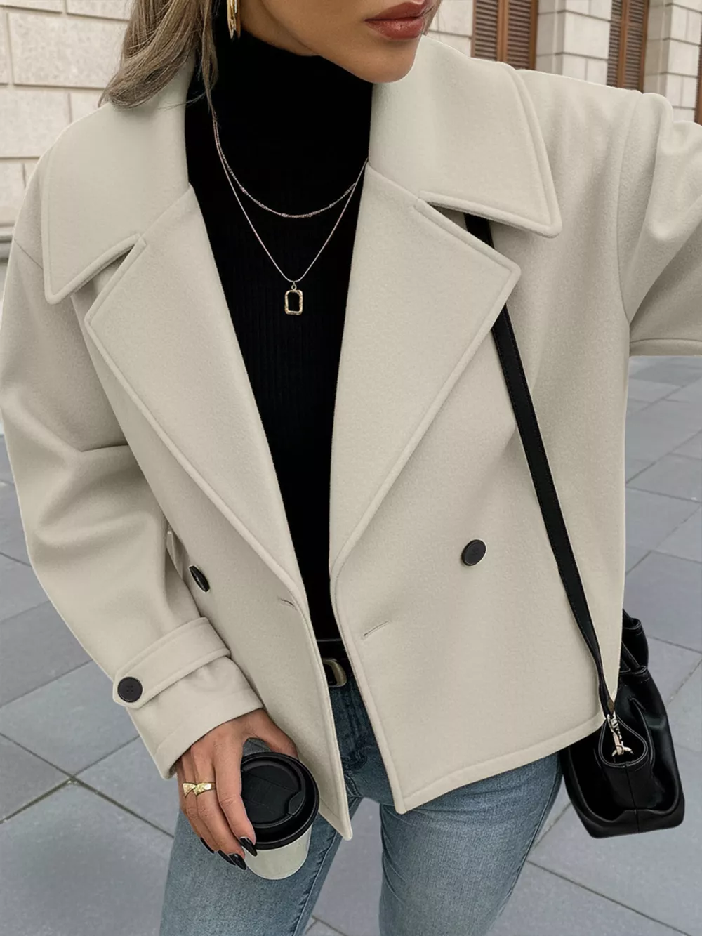 Double-Breasted Wool Blend Outerwear