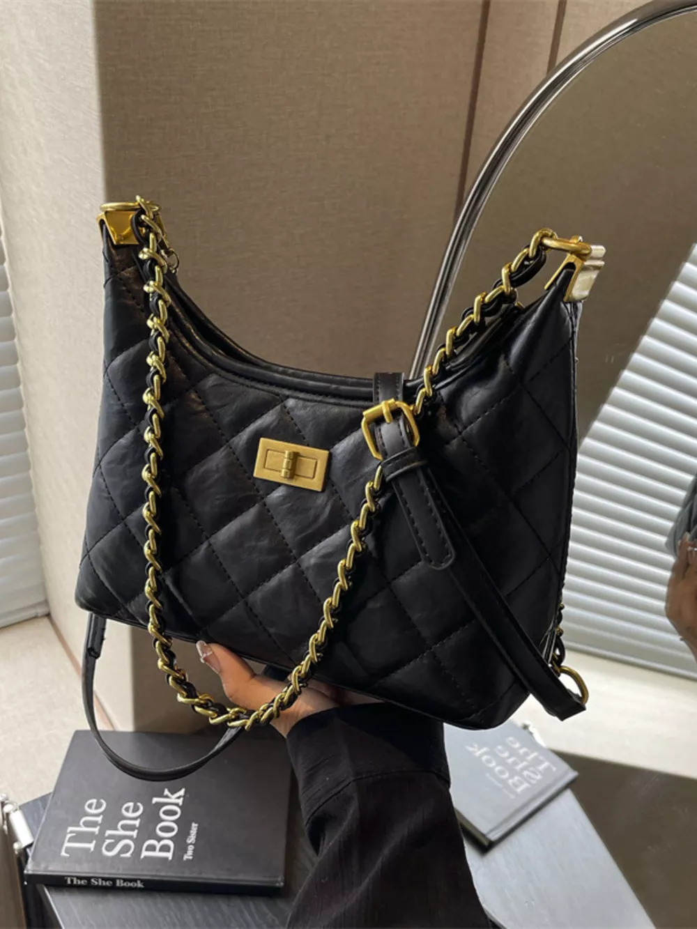 Quilted Leather Chain Crossbody Bag, image 8