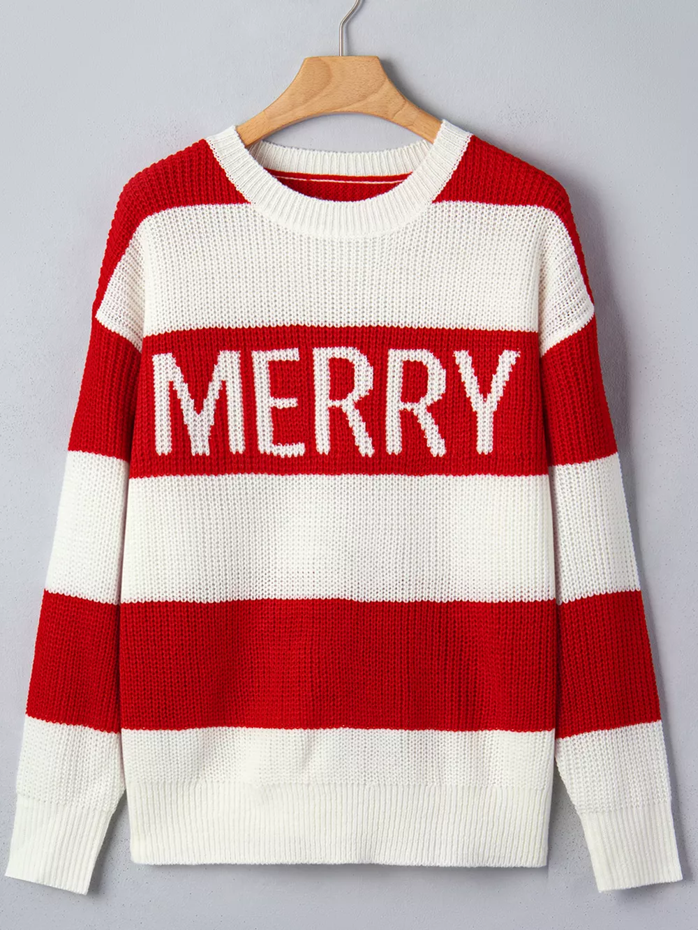 Stripe MERRY Drop Shoulder Long Sleeve Christmas Sweater, image 9