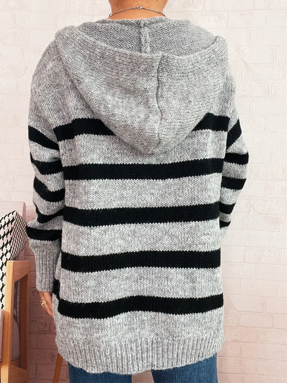 Striped Button-Up Hooded Cardigan, image 22