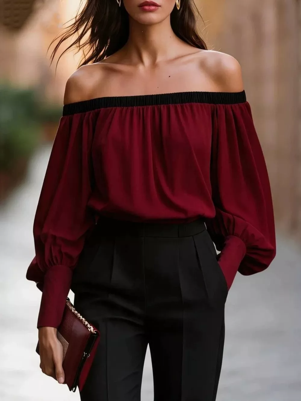 Off Shoulder Lantern Sleeve Blouse, image 5