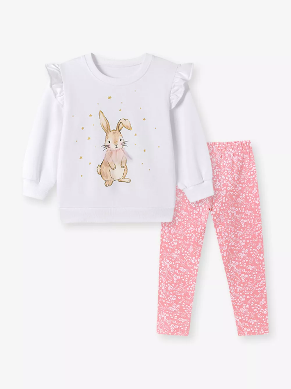 Children's Adorable Bunny Graphic Sweatshirt and Leggings Set, image 2