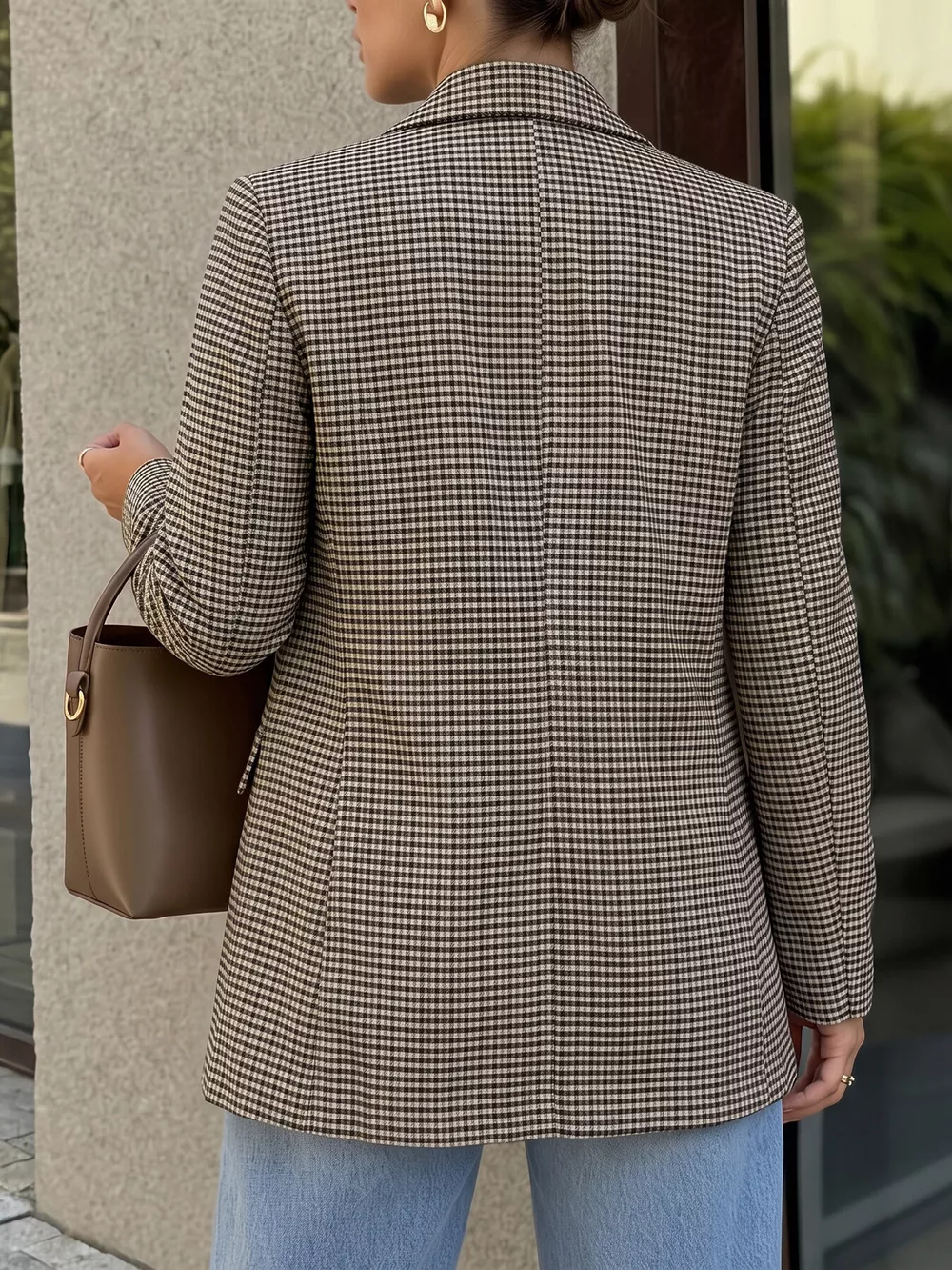 Plaid Lapel Collar Double-Breasted Blazer, image 5