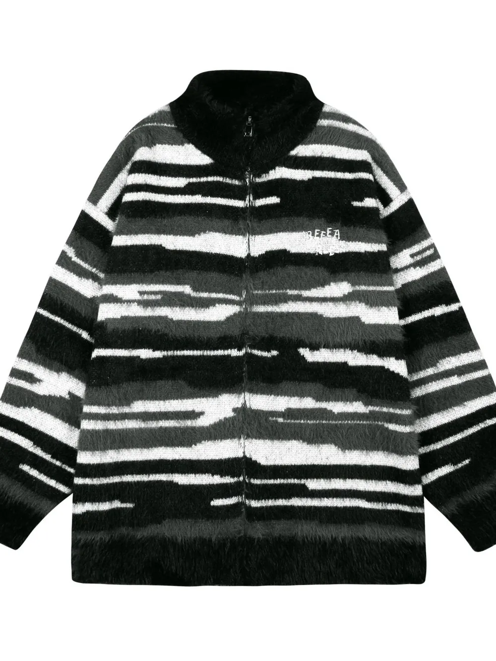 Men's Striped Fuzzy Zip-Up Cardigan, image 3