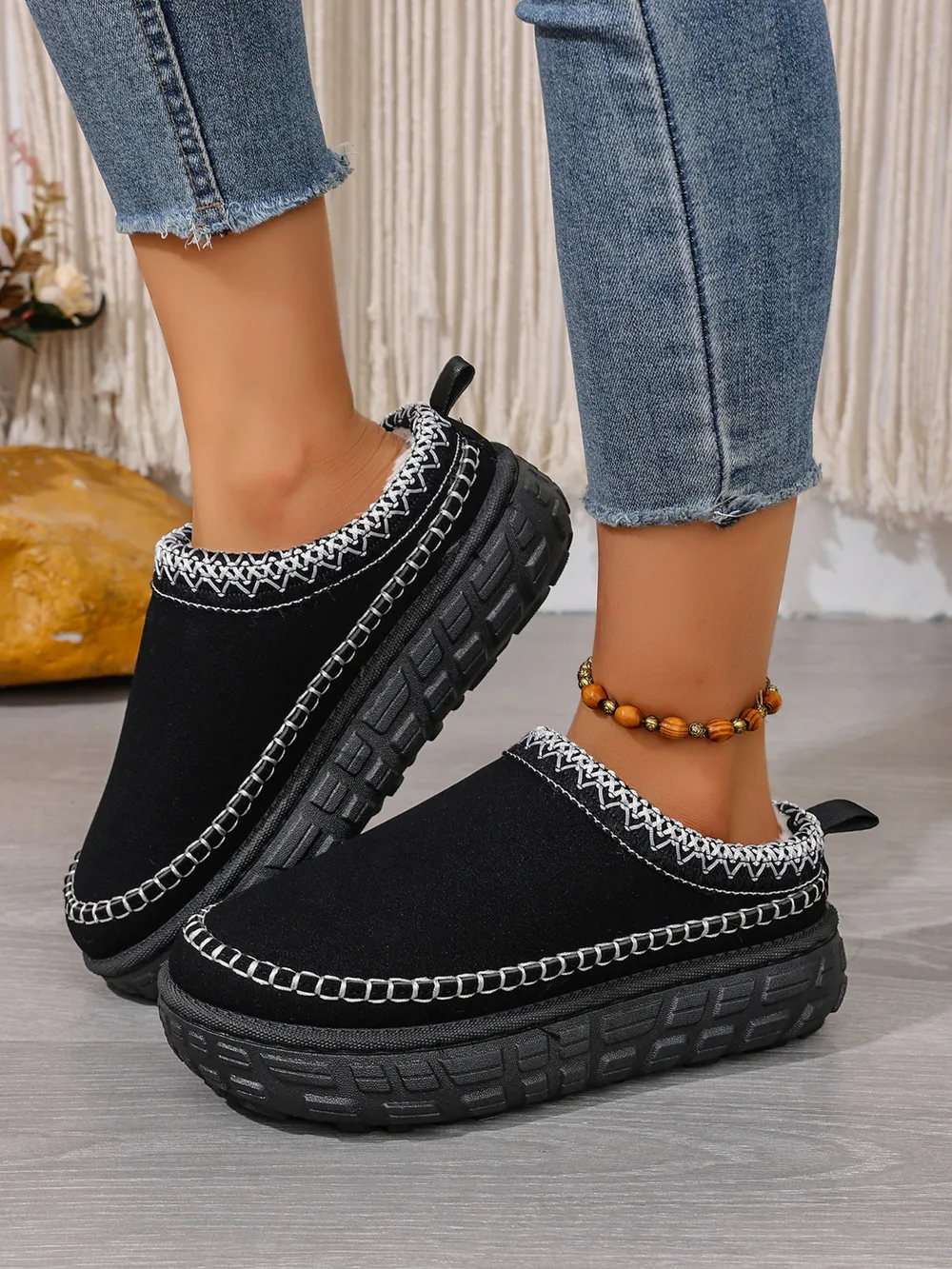 Embroidered Trim Round Toe Platform Boots, image 6