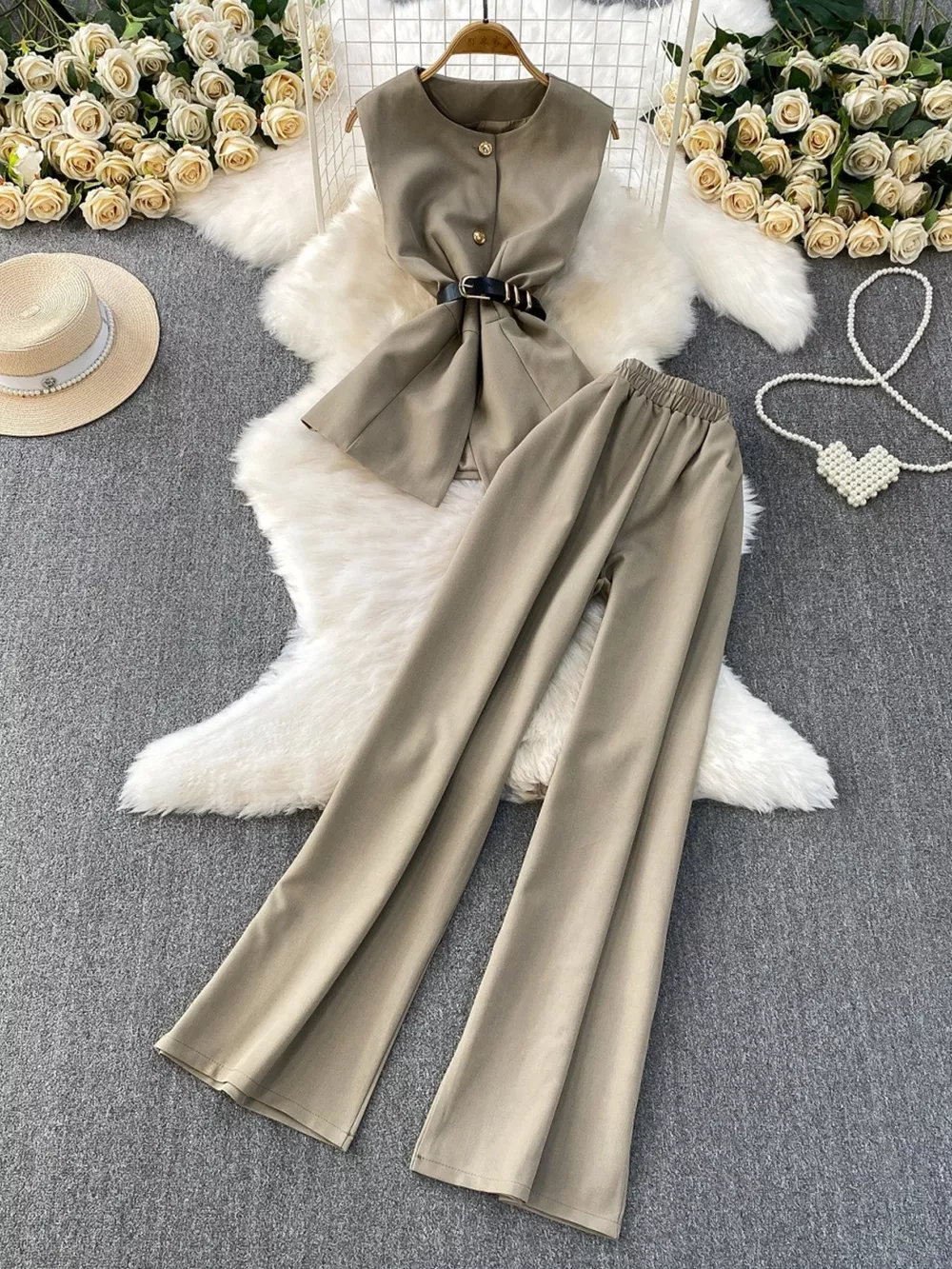 Sleeveless Top and Wide-Leg Pants Set, image 15