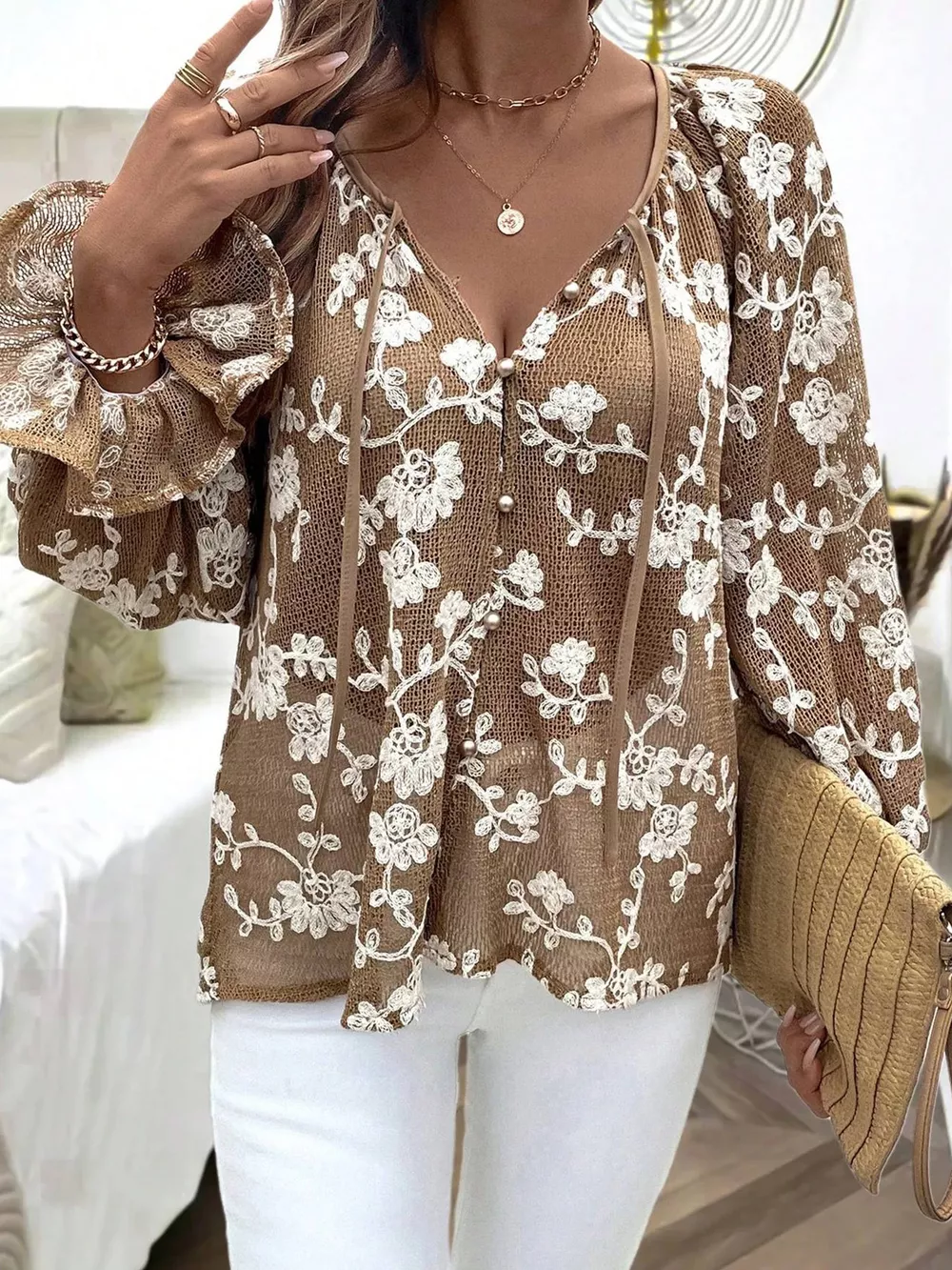 Floral Embroidered Long Sleeve Shirt, image 2