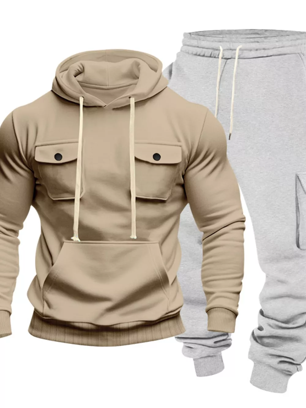 Men's Full Size Kangaroo Pocket Hoodie and Sweatpants Two-Piece Set Plus Size, image 17