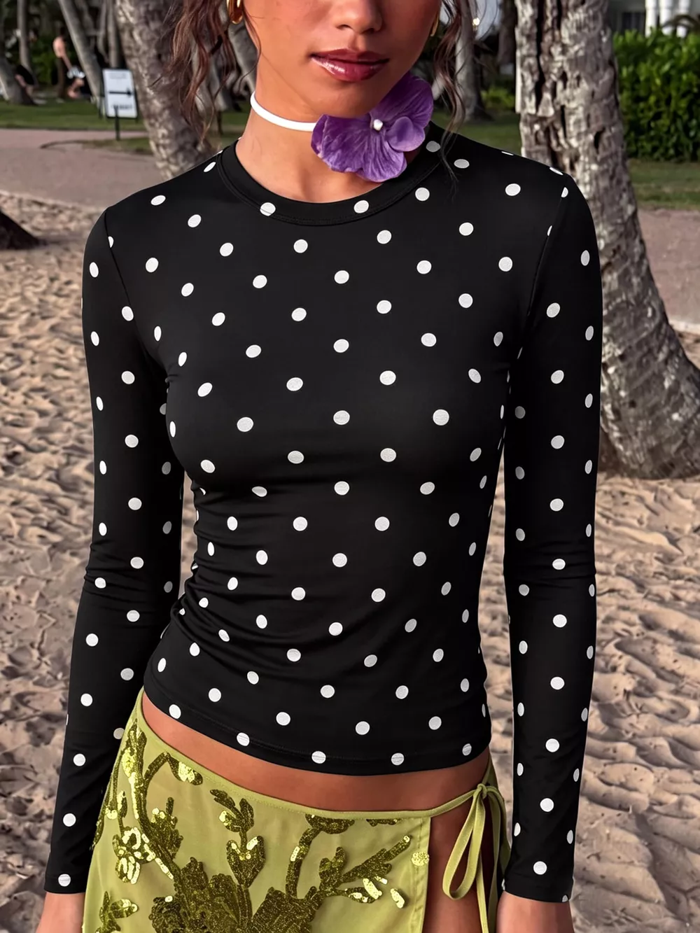 Long Sleeve Polka Dot Slim Fit T-Shirt, image 3