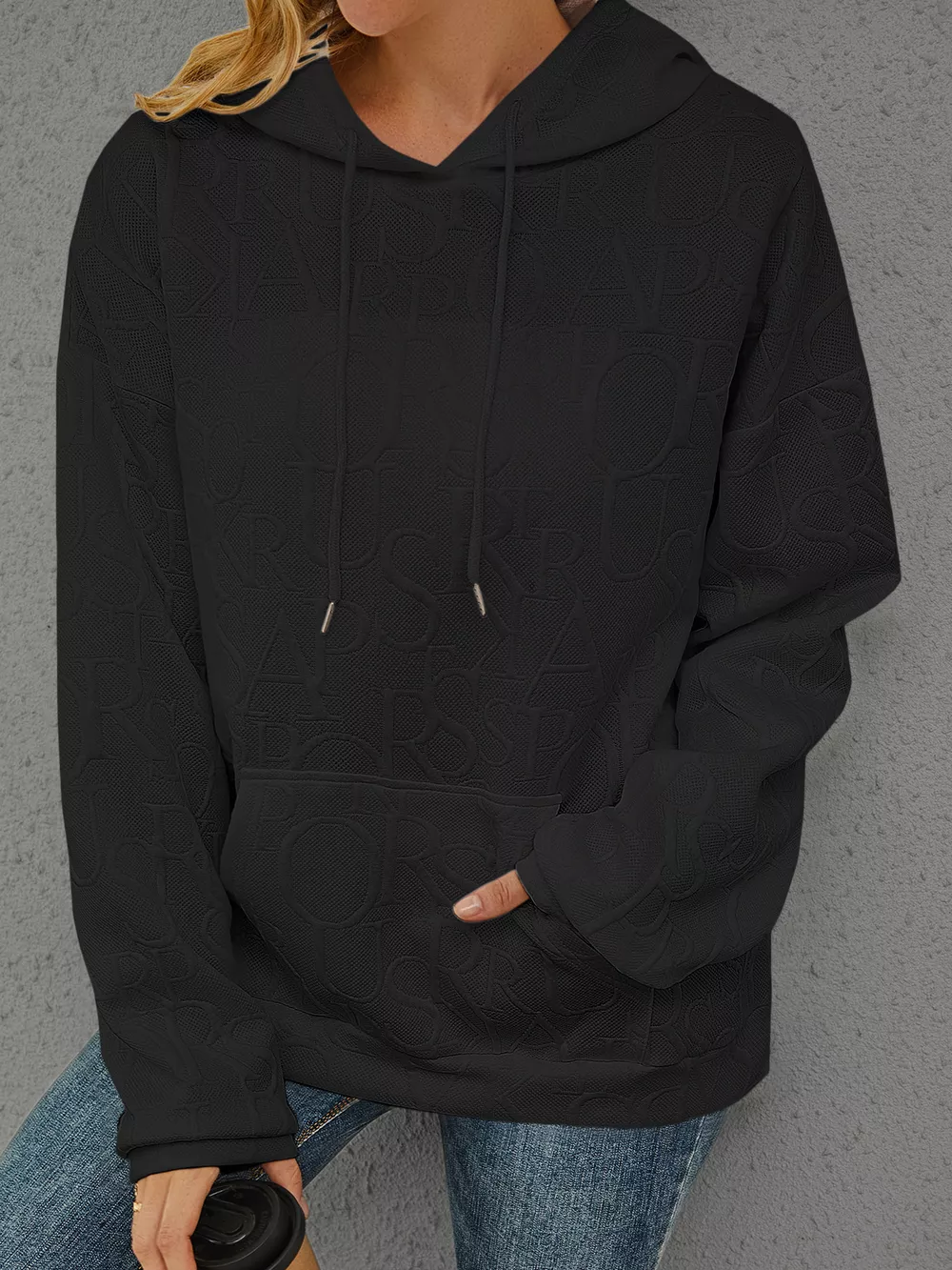 Full Size Embossed Lettering Casual Hoodie Plus Size