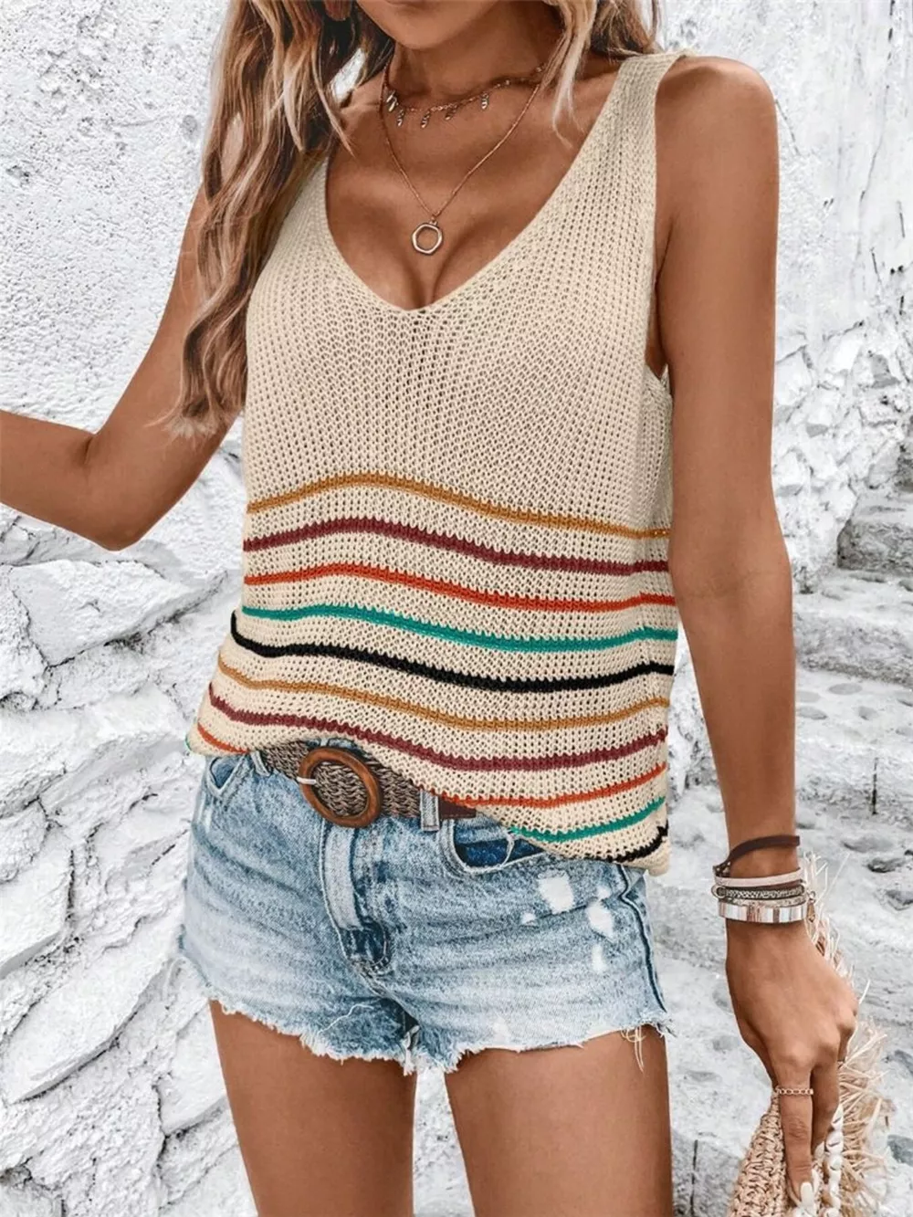 Striped V-Neck Sweater Vest, image 7