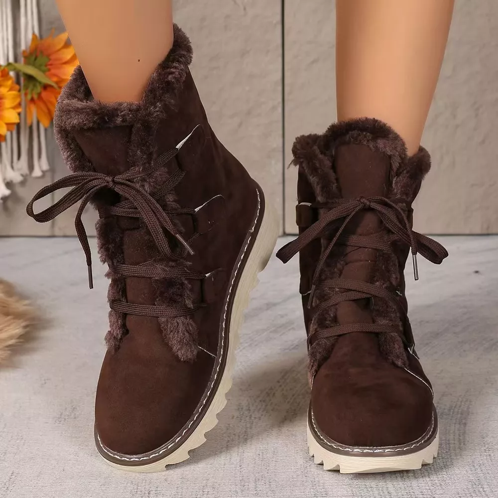 Fuzzy Trim Lace-Up Boots, image 6