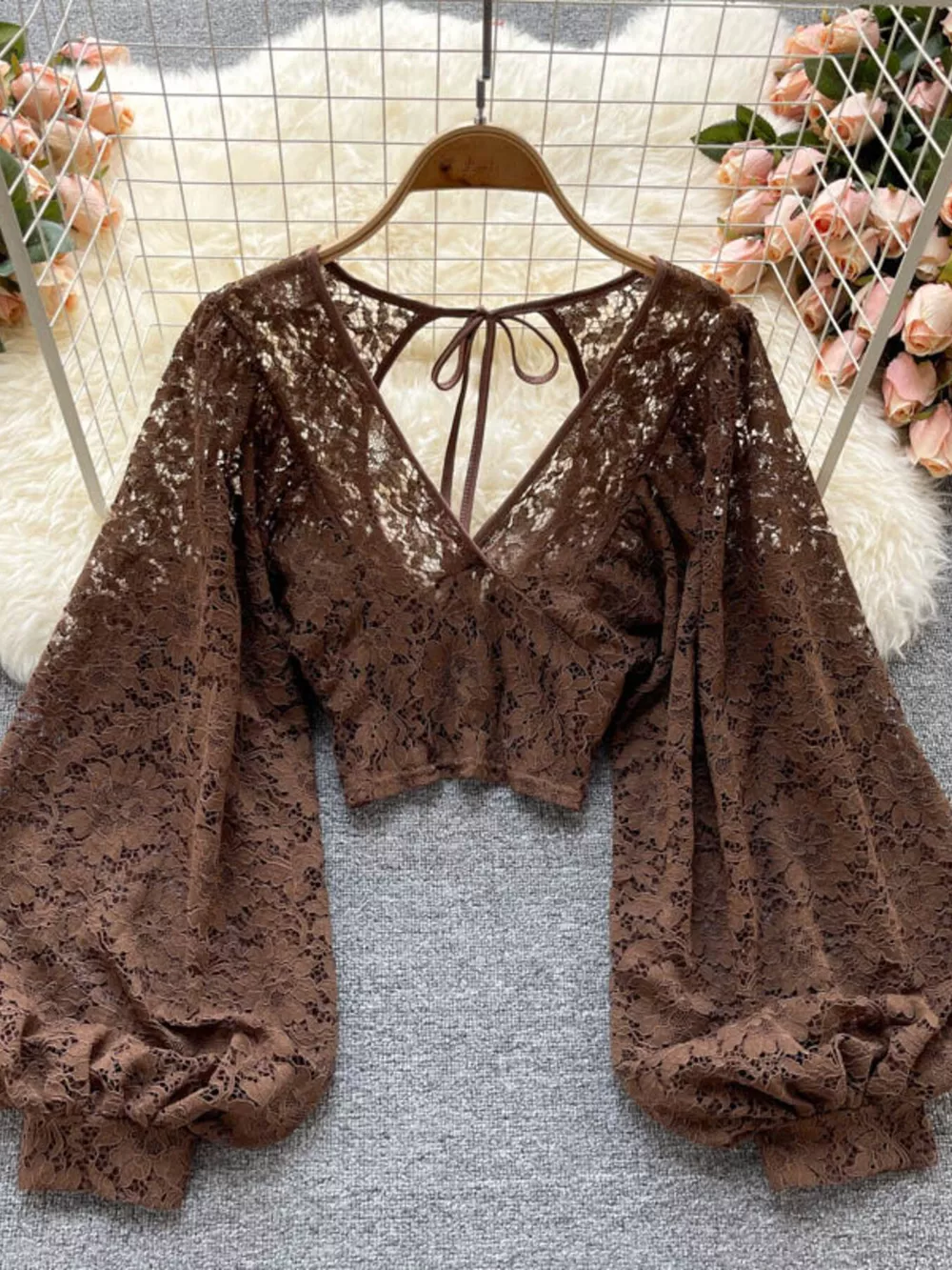 Lace Tie Back Long Sleeve Top, image 5
