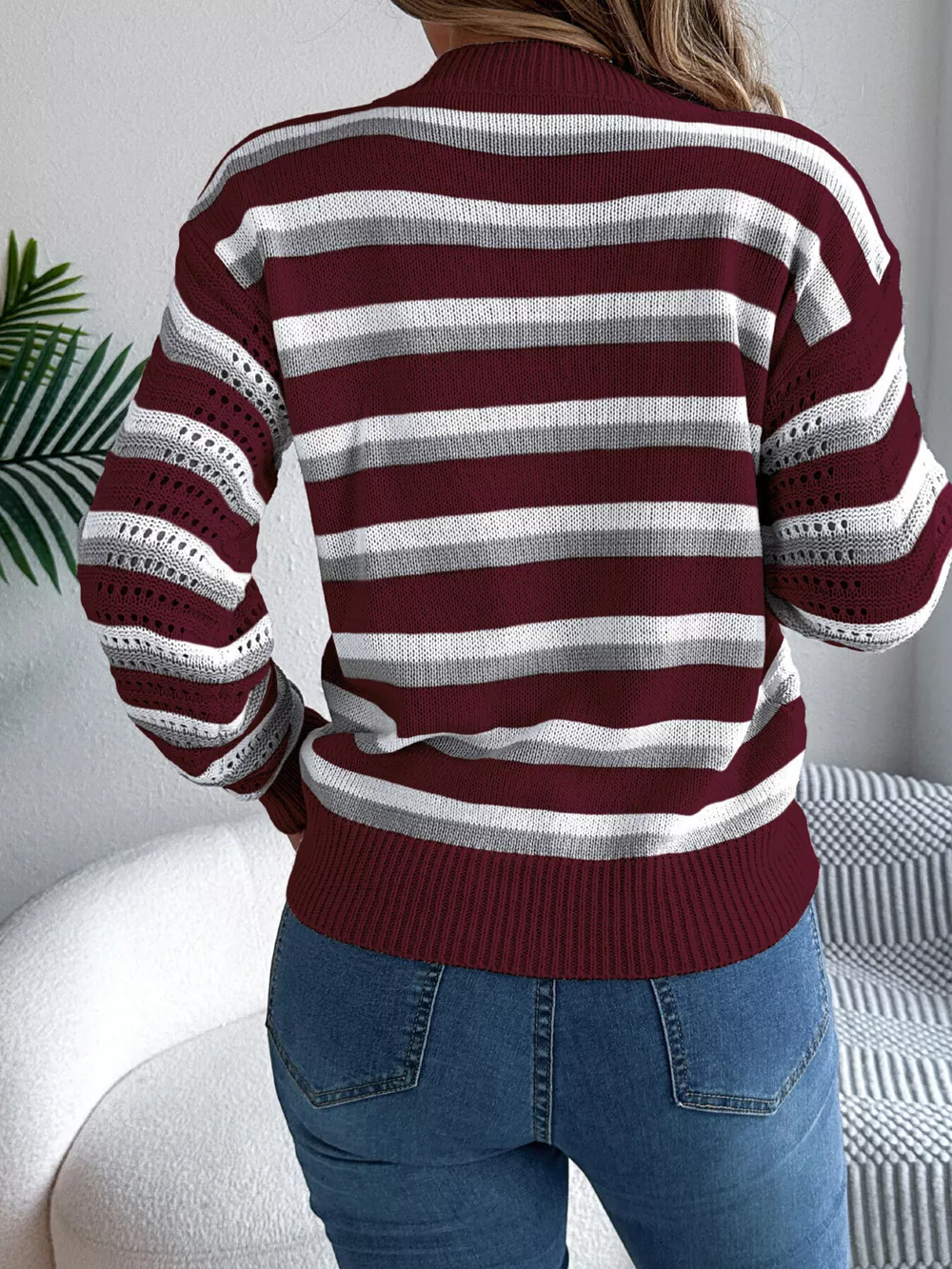 Striped Round Neck Long Sleeve Sweater, image 14