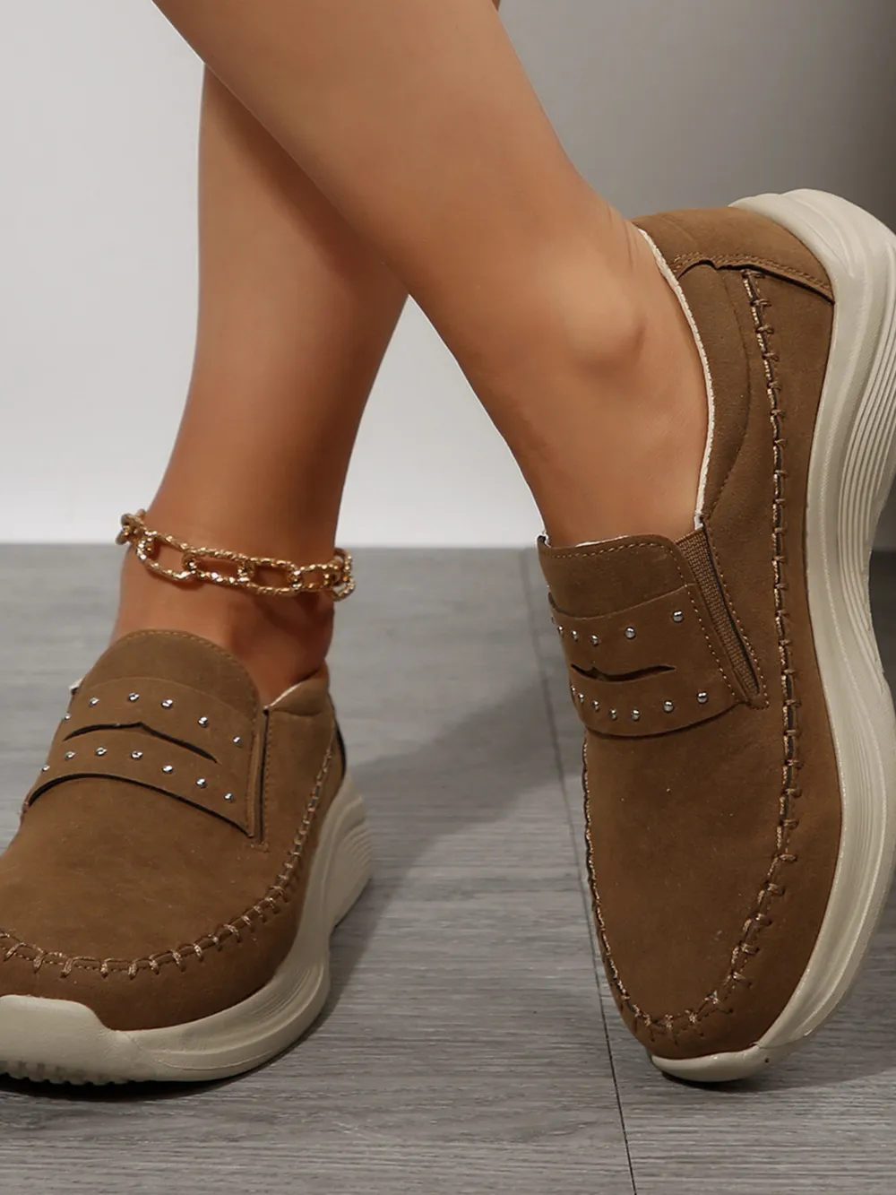 Studded Round Toe Platform Slip-Ons, image 4