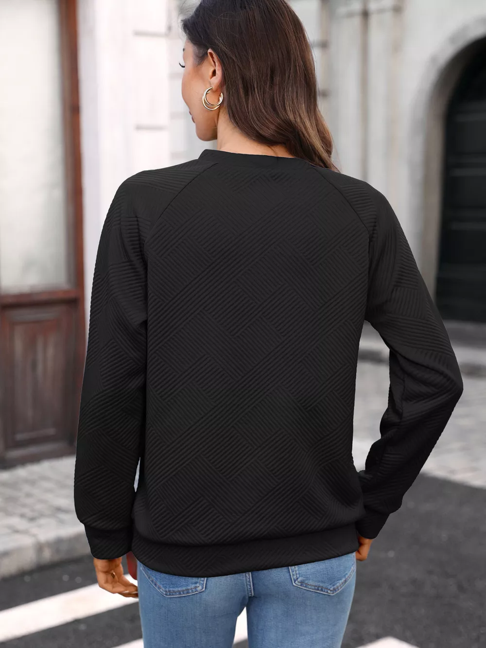 Textured Notched Long Sleeve Sweatshirt, image 16