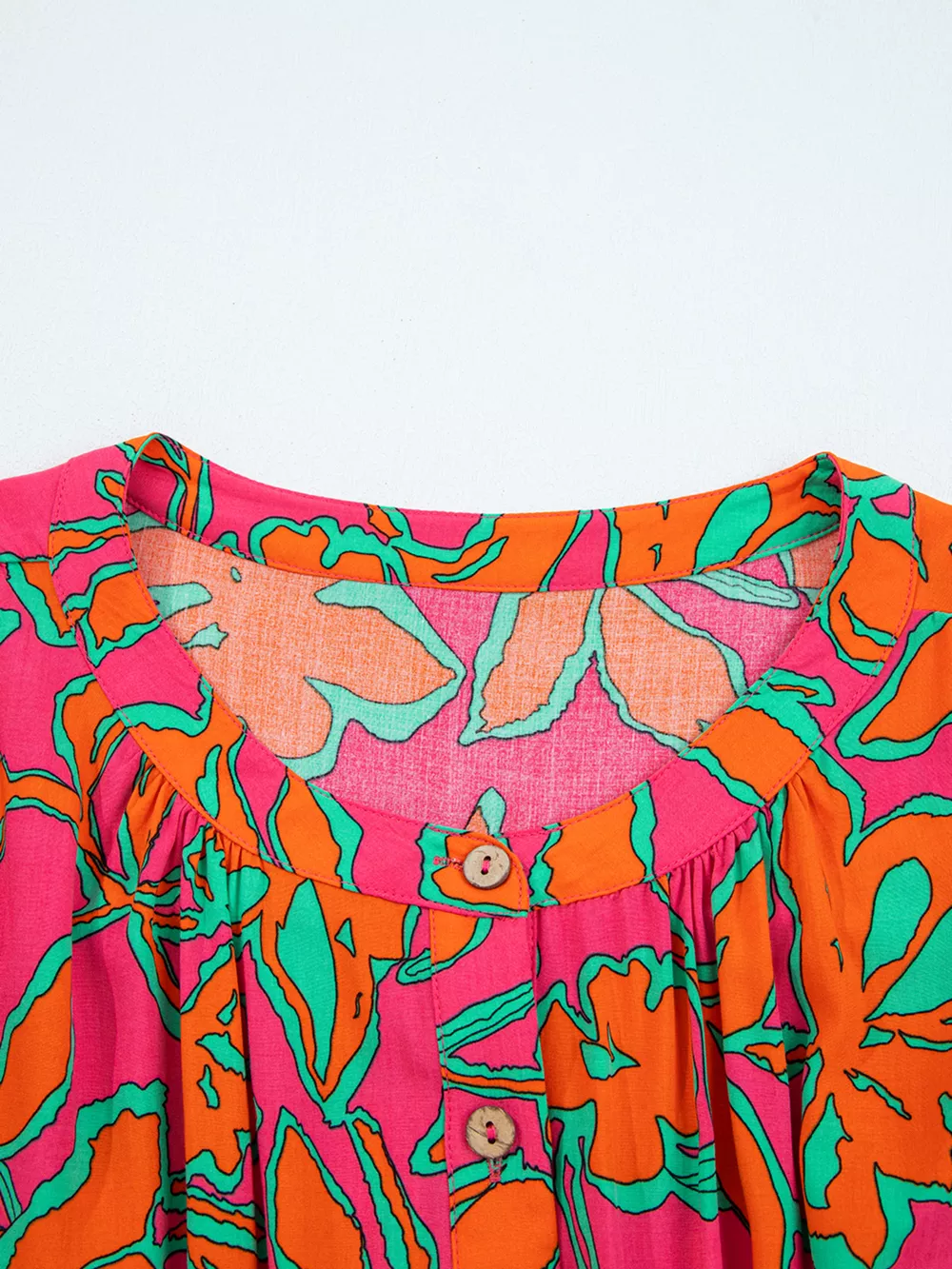 Floral Print Batwing Sleeve Buttoned Loose Fit Shirt, image 17